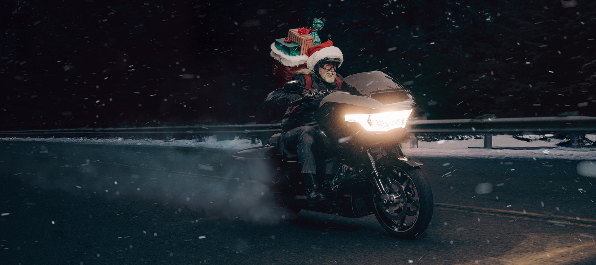 Santa riding a 2025 Road Glide