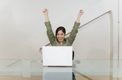 happy with computer.