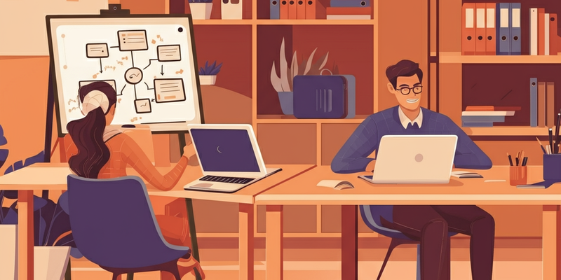 Workers sit on their computers at a marketing agency