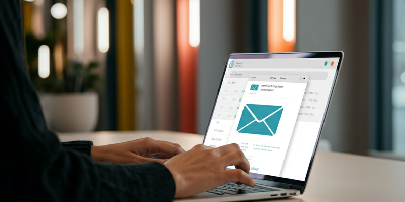 Person works on their laptop to compose a new email