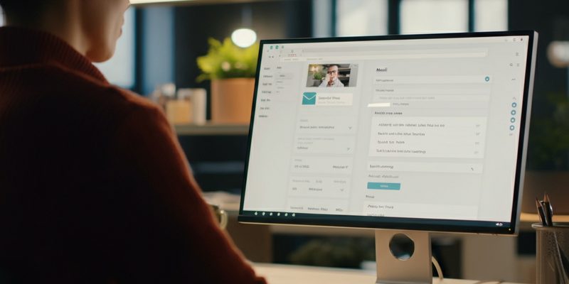 Woman works on her computer to send out a new email campaign