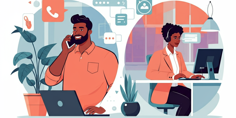 Illustrative graphic shows a customer service representative on a client call 